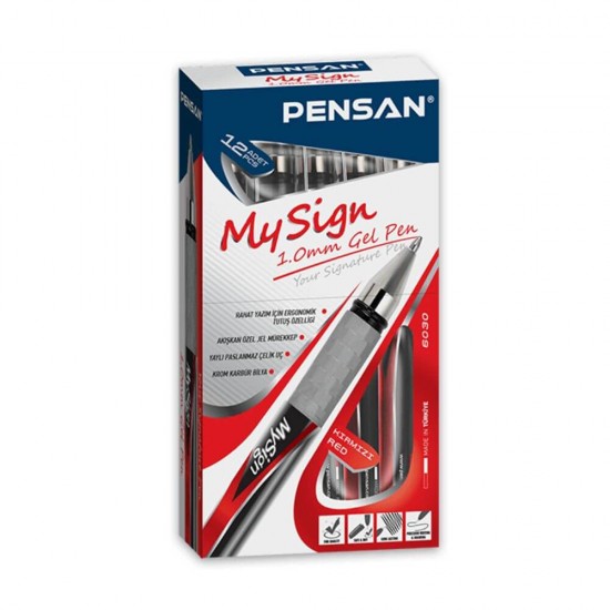 Set 12 Pixuri cu Gel PENSAN My Sign, Mina Rosie, Varf de 1 mm, Corp din Plastic cu Grip de Cauciuc si Capac, Pixuri cu Gel, Pix Rosu, Pixuri Rosii, Pix cu Gel Rosu, Pixuri cu Gel Rosu, Pix Pensan, Set Pixuri cu Gel, Pix Office, Rechizite Scolare