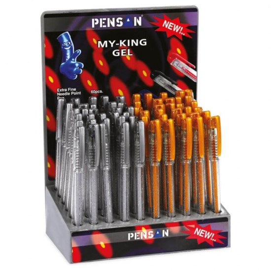 Set 60 de Pixuri cu Gel PENSAN Glitter, Mina Aurie/Argintie cu Sclipici, Varf 1 mm, Corp din Plastic Transparent, Pixuri cu Gel, Pix cu Sclipici, Pix Glitter, Pixuri cu Sclipici, Pixuri Glitter, Pix cu Gel cu Sclipici, Rechizite Scolare