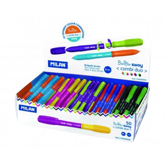 Pixuri Milan Sway Combi, Varf 1 mm, 50 Buc/Set, Scriere Bicolora, Corp Plastic Multicolor, Pixuri Milan Bicolore, Pixuri Scolare, Instrumente de Scris, Pixuri cu Mina Bicolora, Rechizite, Pixuri cu Pasta Colorata, Set Pixuri cu Capat Dublu