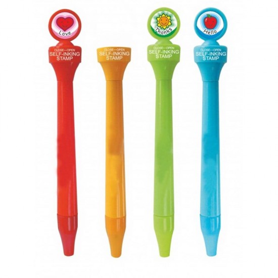 Pix cu Stampila DACO Stampix, 24 Buc/Set, Mina Albastra, Corp din Plastic, Diferite Culori si Modele de Stampila, Pixuri cu Stampila, Set de Pixuri cu Stampila, Pix Copii, Pixuri pentru Copii, Pix Albastru cu Stampila, Pixuri Colorate