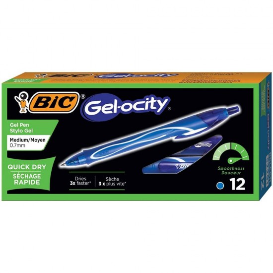 Set 12 Rollere BIC Gelocity Quick Dry, Albastre, Varf 0.7 mm, Pixuri Roller, Pix Roller, Pixuri BIC, Pixuri Roller cu Rezerva BIC, Pixuri Roller cu Rezerva Standard
