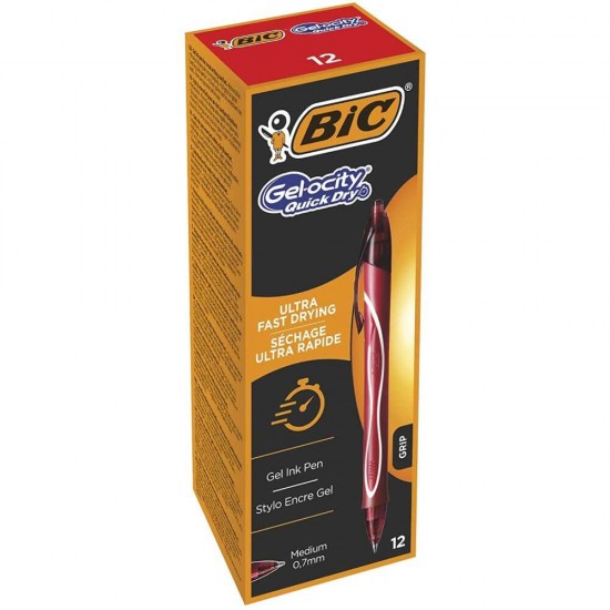 Set 12 Rollere BIC Gelocity Quick Dry, Rosii, Varf 0.7 mm, Pixuri Roller, Pix Roller, Pixuri BIC, Pixuri Roller cu Rezerva BIC, Pixuri Roller cu Rezerva Standard