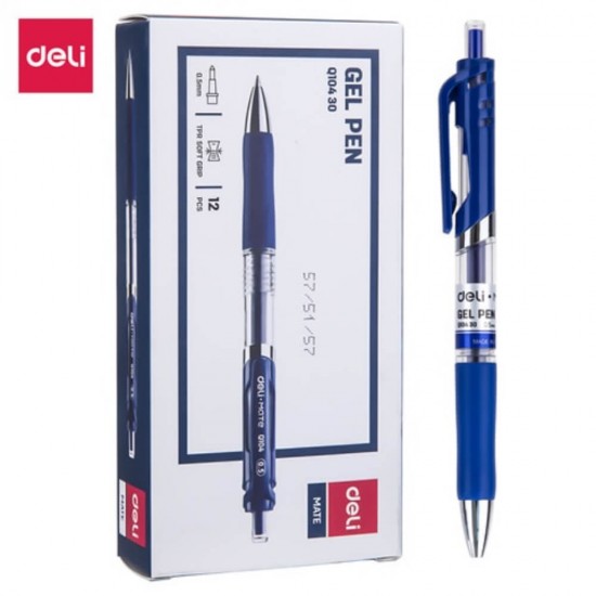 Cutie 12 Pixuri cu Gel DELI Mate, Varf Retractabil, 0.5 mm, Albastru, Pix Albastru cu Gel, Pixuri Albastre, Pixuri cu Gel, Pixuri cu Varf Retractabil, Pix Albastru cu Varf Retractabil, Pix cu Gel si Varf Retractabil, Pixuri Albastre cu Varf Subtire, 