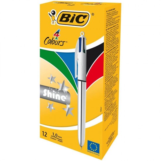 Set 12 Pixuri BIC 4 Shine Silver, Varf 1 mm, Corp Plastic, Pixuri 4 Shine Silver BIC, Pix BIC, 4 Shine Silver BIC, Pixuri Multicolore, Pixuri Colorate, Pix Scoala, Pix Colorat, Pix Multicolor, Set Pixuri, Set Pixuri Multicolore