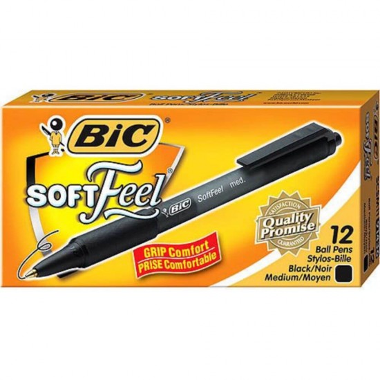 Set 12 Pixuri BIC Soft Feel Clic, Varf 1 mm, Negre, Set Pixuri Colorate, Pixuri BIC, Pixuri Retractabile pentru Scoala, Set Pixuri Negre cu Buton, Pixuri Negre cu Mecanism, Pix Negru cu Mecanism, Pix pentru Scoala, Pix Negru cu Buton