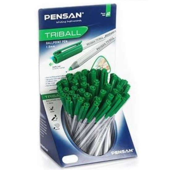 Pixuri PENSAN Triball, Varf 1 mm, 60 Buc/Set, Scriere Verde, Corp Plastic cu Capac, Pix Verde, Pixuri Verzi, Pixuri Scolare, Pixuri pentru Scoala, Pixuri Colorate, Set Pixuri Colorate, Set de Pixuri, Pix Colorat