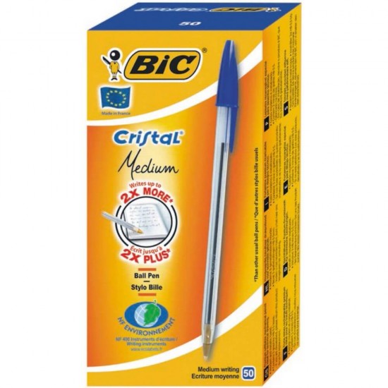 Set 50 Pixuri BIC Cristal, Varf 1 mm, Albastre, Corp Plastic Transparent/Albastru, Pixuri BIC CRISTAL Mediu, Pixuri Scoala, Pixuri Colorate, Pixuri Albastre, Pix Negru, Pix pentru Scoala, Pix Colorat