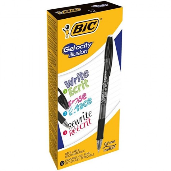 Set 12 Rollere BIC Gelocity Illusion, Negre, Varf 0.7 mm, Cerneala Termosensibila, Pixuri Roller, Pix Roller, Pixuri BIC, Pix Roller cu Rezerva BIC, Pix Roller cu Rezerva Standard, Pix Quick Dry, Pix Gel