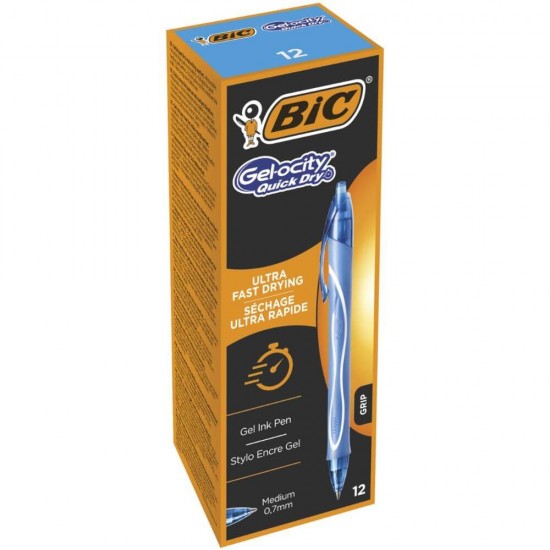Set 12 Rollere BIC Gelocity Quick Dry, Turcoaz, Varf 0.7 mm, Cerneala Turcoaz, Roller cu Gel, Pix Roller, Roller BIC, Pix Roller cu Rezerva BIC, Pix Roller cu Rezerva Standard, Roller Quick Dry