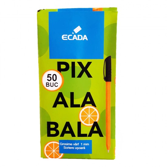 Pix ECADA Ala Bala, 50 Buc/Set, Varf 1 mm, Mina Albastra, Corp din Plastic, Pixuri Plastic, Pixuri Scolari, Pixuri Scoala, Pixuri Scolare, Pix pentru Scoala, Pix Ecada, Pixuri Copii, Set Pixuri Albastre, Pix Varf Rotund, Set Pixuri