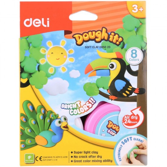 Plastelina la Borcan Deli, 8 Buc/Set, Plastilina, Plastilina Non-Toxica, Plastilina pentru Copii, Plastelina Colorata, Plastelina Multicolor, Plastelina Multicolora, Plastelina Copii, Plastelina cu Forma, Plastelina cu Forme, Plastelina la Borcan 