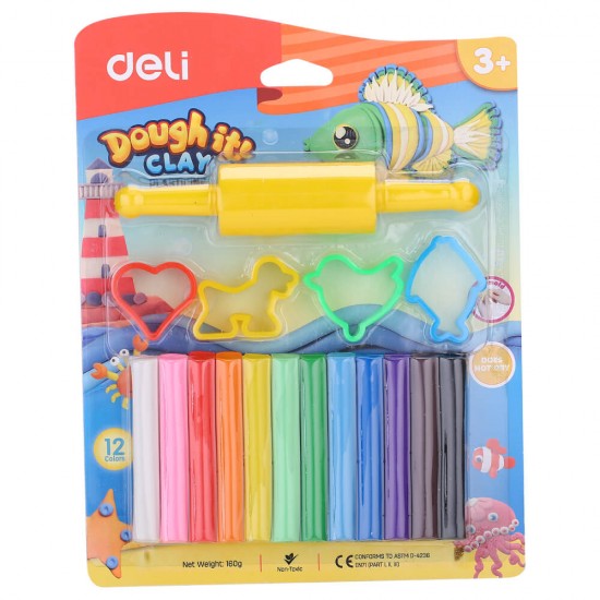 Plastelina cu Forme Deli, 12 Buc/Set, 12 Culori, Plastilina, Plastilina Non-Toxica, Plastilina pentru Copii, Plastelina Colorata, Plastelina Multicolor, Plastelina Multicolora, Plastelina Copii, Plastelina cu Forma, Plastelina cu Forme 