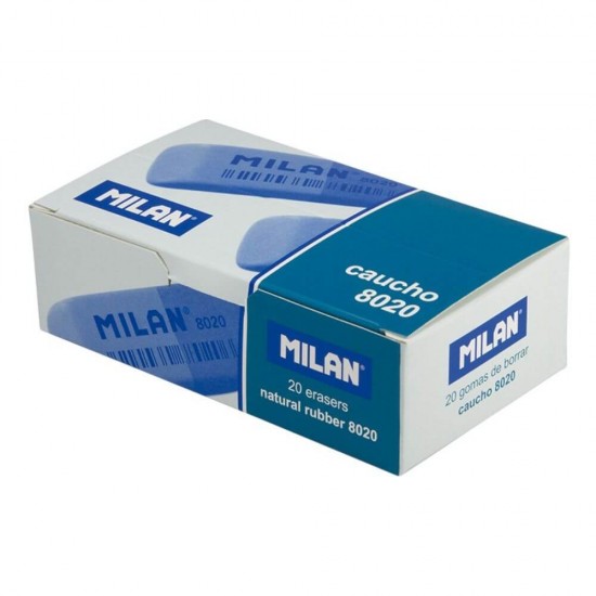 Set 20 Radiere MILAN 8020, Cauciuc Sintetic, Un Capat pentru Creion si Unul pentru Cerneala, Culoare Rosu/Albastru, Radiere din Cauciuc, Radiere si Gume de Sters, Set Radiere, Set Gume de Sters, Radiere MILAN, Radiere pentru Cerneala, Rechizite Scolare