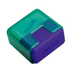 Radiera MILAN School 430, Carcasa Protectoare din Plastic Mov/Visiniu, Cauciuc Sintetic, Radiera Alba, Radiere din Cauciuc, Radiere si Gume de Sters, Guma de Sters Creion, Guma de Sters, Radiera in Carcasa, Radiere MILAN, Rechizite Scolare