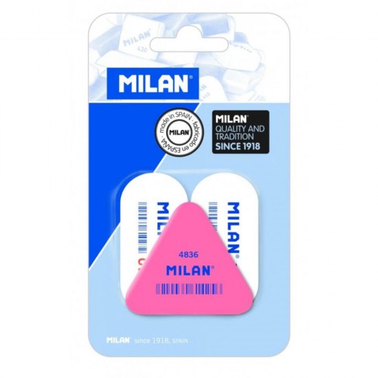 Set 3 Radiere MILAN, 2 Radiere Ovale si 1 Triunghiulara, Cauciuc Sintetic, Culoare Alb/Roz, Radiera Alba, Radiere Albe, Radiera Ovala, Radiere din Cauciuc, Radiere si Gume de Sters, Set Radiere, Set Gume de Sters, Radiere MILAN, Rechizite Scolare