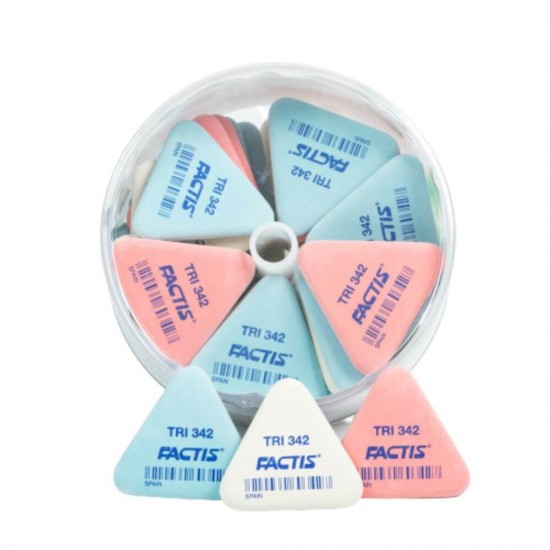Set 42 Radiere Triunghiulare FACTIS TRI 342, Cauciuc Sintetic, 3 Culori, Radiera Alba, Radiere Albastre, Radiere Roz, Radiere din Cauciuc, Radiere si Gume de Sters, Set Radiere, Set Gume de Sters, Radiere FACTIS, Rechizite Scolare