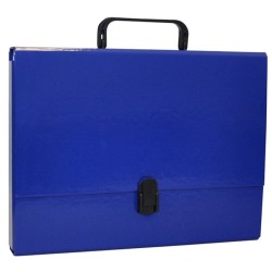 Servieta din Carton Laminat A4 OFFICE Products, Capacitate 390 Coli, 319x240x50 mm, Culoare Albastru Marin, Serviete din Carton pentru Documente, Servieta  de Carton Documente, Servieta din Carton cu Maner Plastic si Clips Inchidere