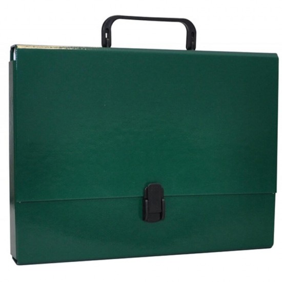 Servieta din Carton Laminat A4 OFFICE Products, Capacitate 390 Coli, 319x240x50 mm, Culoare Verde, Serviete din Carton pentru Documente, Servieta  de Carton Documente, Servieta din Carton cu Maner Plastic si Clips Inchidere