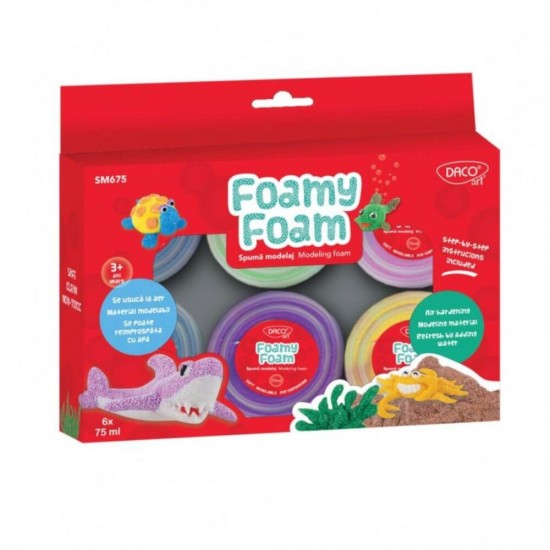 Set 6 Spume Modelaj DACO Foamy Foam, 75 ml/Tub, Culori Asortate, Spuma Modelaj, Spuma Modelaj DACO, Spuma DACO, Spuma Modelaj Copii, Spuma Modelaj pentru Copii, Spuma de Modelat, Spuma Modelatoare, Spuma de Modelat DACO