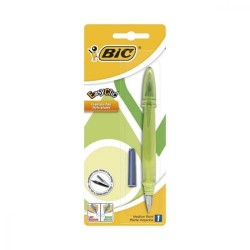 Stilou Plastic BIC Easy Clic, Albastru, Rezerva Standard, Corp Verde, Rezerva Inclusa, Blister, Stilouri cu Rezerva Standard, Stilouri Scoala, Stilouri Scoala cu Rezerva, Stilouri BIC cu Cerneala Albastra, Stilou Albastru pentru Scoala
