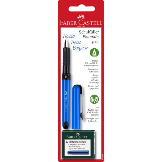 Stilou cu Penita Iridium Tip A Faber-Castell Scholar Vario, Culoare Corp Albastru, 6 Cartuse Cerneala, Grip Cauciucat, Stilou Faber-Castell, Stilou Scoalr Vario, Stilouri Faber-Castell cu Rezerva Standard, Stilouri Faber-Castell cu Rezerva