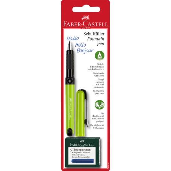 Stilou cu Penita Iridium Tip A Faber-Castell Scholar Vario, Culoare Corp Vernil, 6 Cartuse Cerneala, Grip Cauciucat, Stilou Faber-Castell, Stilou Scoalr Vario, Stilouri Faber-Castell cu Rezerva Standard, Stilouri Faber-Castell cu Rezerva