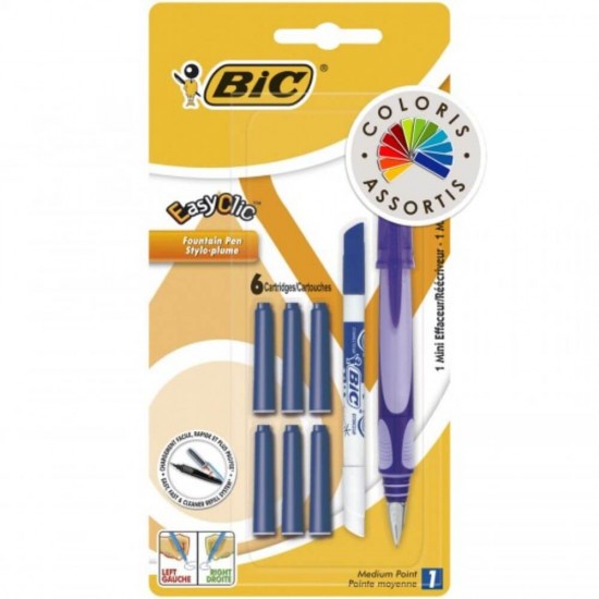 Stilou BIC Easy Clic Standard, 6 Rezerve si Mini Pic, Stilou cu 6 Rezerve, Stilouri BIC cu Cerneala Albastra, Stilouri Scoala cu Rezerva, Mini Pic, Set Stilou, Stilou cu Patroane, Stilouri Scoala