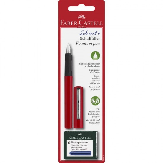 Stilou Scolar Faber-Castell, Rosu, Penita Otel, Grip Cauciucat, 6 Patroane de Cerneala Incluse, Stilou Elevi, Stilouri Elevi, Stilou Scoala, Stilouri Scoala, Stilouri Scolare, Stilouri de Scris, Stilouri cu Patroane, Stilouri cu Mina, Stilou cu Mina