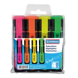 Set 4 Textmarkere DONAU D-text, Varf Tesit si Scriere de 1-5 mm, Corp cu Grip, Multicolor Fluorescent, Textmarker Birou, Evidentiator, Instrumente de Scris