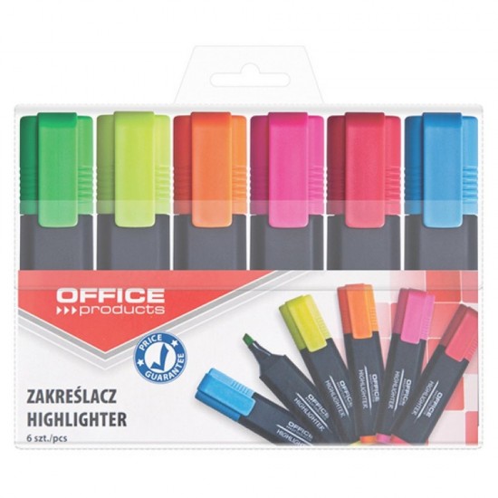Set 6 Textmarkere OFFICE Products, Varf Tesit si Scriere de 1-5 mm, Multicolor Fluorescent, Textmarker Birou, Evidentiator, Instrumente de Scris