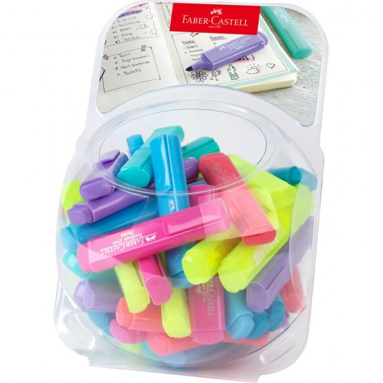 Set 100 Textmarkere Faber – Castell 46 Pastel Display, Diverse Culori Pastel, Ambalate in Display din Plastic, Rechizite Scolare, Textmarkere Pigmentate, Accesorii pentru Birou, Markere Pastelate Scoala, Textmarkere Colorate