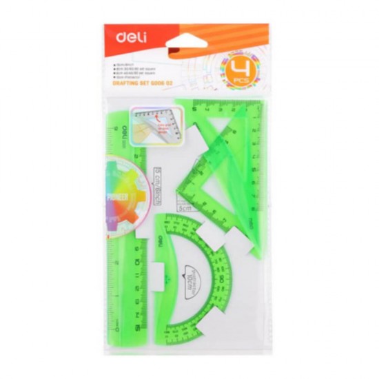 Set 4 Piese de Geometrie Deli, Verde, Trusa Geometrie, Trusa Geometrie din Plastic, Trusa Geometrie Deli, Set Geometrie, Set Geometrie Deli, Set Geometrie din Plastic, Trusa Geometrie de Calitate 