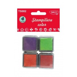 Set 4 Tusiere Colorate pentru Stampile Netusate DACO, Dimensiuni 3x3 cm, 4 Culori, Tusiera Stampila, Tusiera Color, Tusiera Stampile, Tusiera Stampile Netusate, Tusiera DACO, Tusiera Netusata, Tusiera Multicolor DACO, Tusiera Color DACO