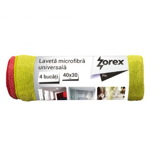 Set 4 Lavete Universale din Microfibra, 30x40 cm, Diverse Culori, Laveta pentru Curatenie Zorex Clasic, Laveta Menaj, Lavete pentru Bucatarie, Lavete pentru Vase, Laveta Universala