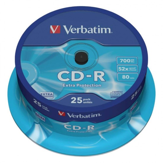 Set 25 CD-R Inscriptibil Verbatim cu Suport, Capacitate 700 Mb, Viteza 52x, Verbatim Set CD-uri, Verbatim CD Inscriptibil, CD-R Inscriptibil 52x700 Mb, Set CD-R Verbatim 52x700 Mb, Cd-uri Printabile pentru Muzica