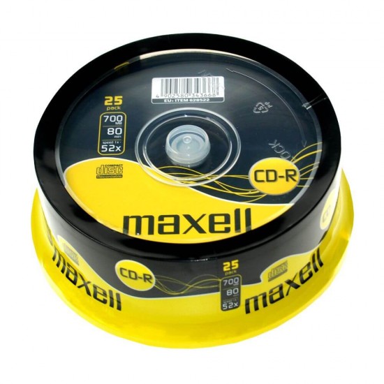 Set 25 CD-R Inscriptibil Maxell cu Suport, Capacitate 700 Mb, Viteza 52x, Maxell Set CD-uri, Maxell CD Inscriptibil, CD-R Inscriptibil 52x700 Mb, Set CD-R Maxell 52x700 Mb, Cd-uri Printabile pentru Muzica