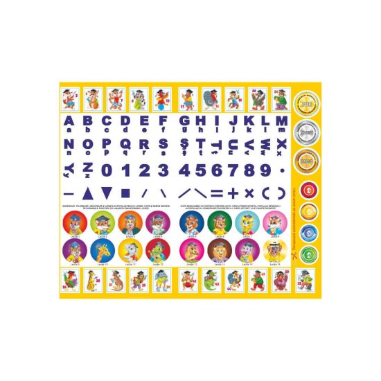 Alfabetul si Cifrele, Carte de Colorat A4 cu Exercitii Grafice 2 in 1 si Joc, 96 de Autocolante