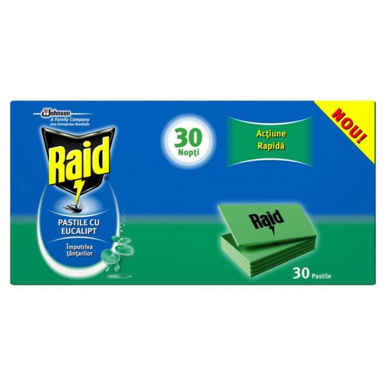 Rezerva Pastile Anti Tantari Raid, 30 Buc/Set, Eucalipt, Impotriva Tantarilor, Insecticid, Rezerve Pastile Aparat Impotriva Tantarilor Raid, 30 Pastile pentru Aparat Electric Anti Tantari cu Pastile Raid, Rezerve Pastila Aparate Raid Impotriva Tantarilor