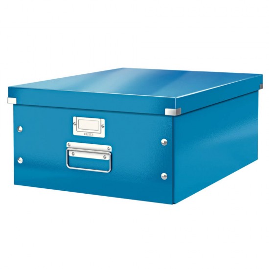 Cutie Depozitare Mare din Carton Solid Laminat Leitz Click and Store, 369x200x482, Albastru, Cutie Carton Colorata, Cutie Depozitare Colorata, Cutie Mare pentru Obiecte, Cutie Mare Albastra, Cutie Rezistenta