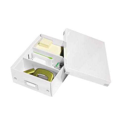 Cutie Organizer Mica din Carton Solid Laminat Leitz Click and Store, 220x100x282, Alb, Cutie Carton Clasica, Cutie Depozitare Alba, Cutie Mica pentru Obiecte, Cutie Mica Simpla, Cutie Rezistenta