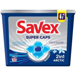 Detergent de Rufe SAVEX Super Caps Arctic, 2 in 1, 12 Capsule, Detergent Rufe, Detergent Caps, Detergent Automat Capsule, Detergent Capsule pentru Haine, Detergent Capsule pentru Rufe, Capsule Detergent pentru Haine