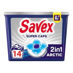 Detergent de Rufe SAVEX Super Caps Arctic, 2 in 1, 14 Capsule, Detergent Rufe, Detergent Caps, Detergent Automat Capsule, Detergent Capsule pentru Haine, Detergent Capsule pentru Rufe, Capsule Detergent pentru Haine
