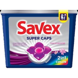 Detergent de Rufe SAVEX Super Caps Color, 2 in 1, 12 Capsule, Detergent Rufe, Detergent Caps, Detergent Automat Capsule, Detergent Capsule pentru Haine, Detergent Capsule pentru Rufe, Capsule Detergent pentru Haine