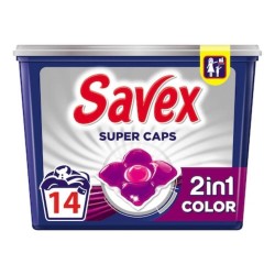 Detergent de Rufe SAVEX Super Caps Color, 2 in 1, 14 Capsule, Detergent Rufe, Detergent Caps, Detergent Automat Capsule, Detergent Capsule pentru Haine, Detergent Capsule pentru Rufe, Capsule Detergent pentru Haine