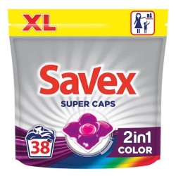 Detergent de Rufe SAVEX Super Caps Color, 2 in 1, 38 Caspsule, Detergent Rufe, Detergent Caps, Detergent Automat Capsule, Detergent Capsule pentru Haine, Detergent Capsule pentru Rufe, Capsule Detergent pentru Haine