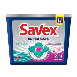 Detergent de Rufe SAVEX Super Caps Fresh, 2 in 1, 12 Capsule, Detergent Rufe, Detergent Caps, Detergent Automat Capsule, Detergent Capsule pentru Haine, Detergent Capsule pentru Rufe, Capsule Detergent pentru Haine