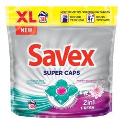 Detergent de Rufe SAVEX Super Caps Fresh, 2 in 1, 38 Capsule, Detergent Rufe, Detergent Caps, Detergent Automat Capsule, Detergent Capsule pentru Haine, Detergent Capsule pentru Rufe, Capsule Detergent pentru Haine