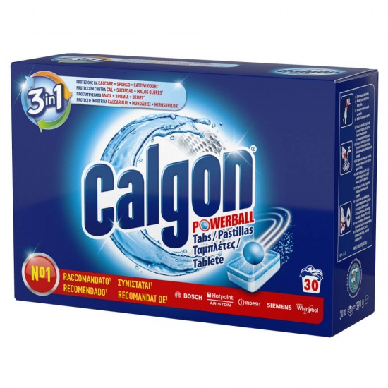 Detergent Anticalcar Tablete CALGON 3 in1, 30 Tablete, Parfum Fresh, Aditiv Impotriva Depunerilor de Calcar, Calgon Tablete pentru Calcar, Detergent Anticalcar pentru Masina de Spalat, Tablete de Curatare pentru Masina de Spalat