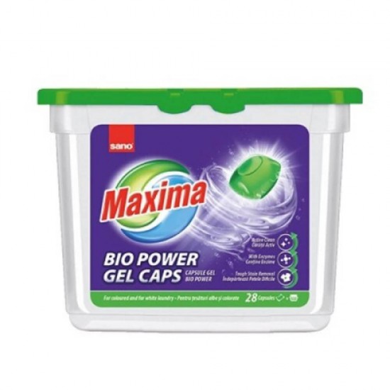 Set 28 Capsule Detergent Gel SANO Maxima Bio Power, Haine Albe si Colorate, Detergent pentru Haine, Detergent de Rufe, Detergent Capsule pentru Masina de Spalat Haine, Detergent Capsule Haine, Detergent Capsule Rufe
