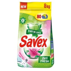 Detergent Pudra pentru Rufe SAVEX 2 in 1 Parfum Lock Fresh, 8 kg, Detergent SAVEX, Detergent Pudra, Detergent Pudra Automat, Detergent Automat pentru Haine, Solutii Curatare Haine, Detergent Rufe Automat